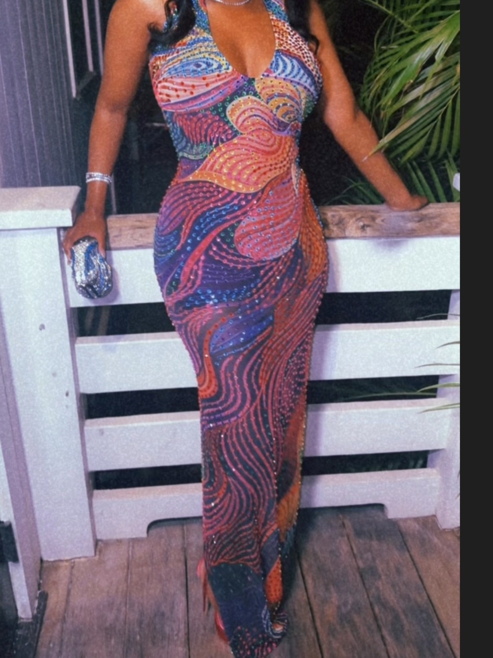 (Previously Bought Then Customer CANCELLED) Multicolor Beaded Halter Maxi Dress